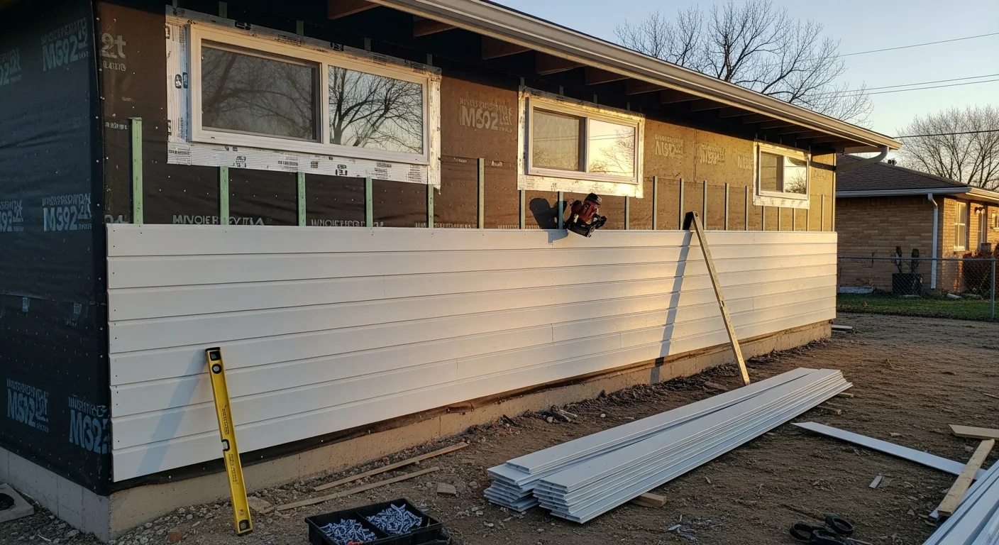 A freshly sided single-family home in Oklahoma City, Oklahoma, with new lap siding panels installed across the full front exterior. The home shows clean trim lines and a uniform finish suited to the Oklahoma City residential streetscape.
